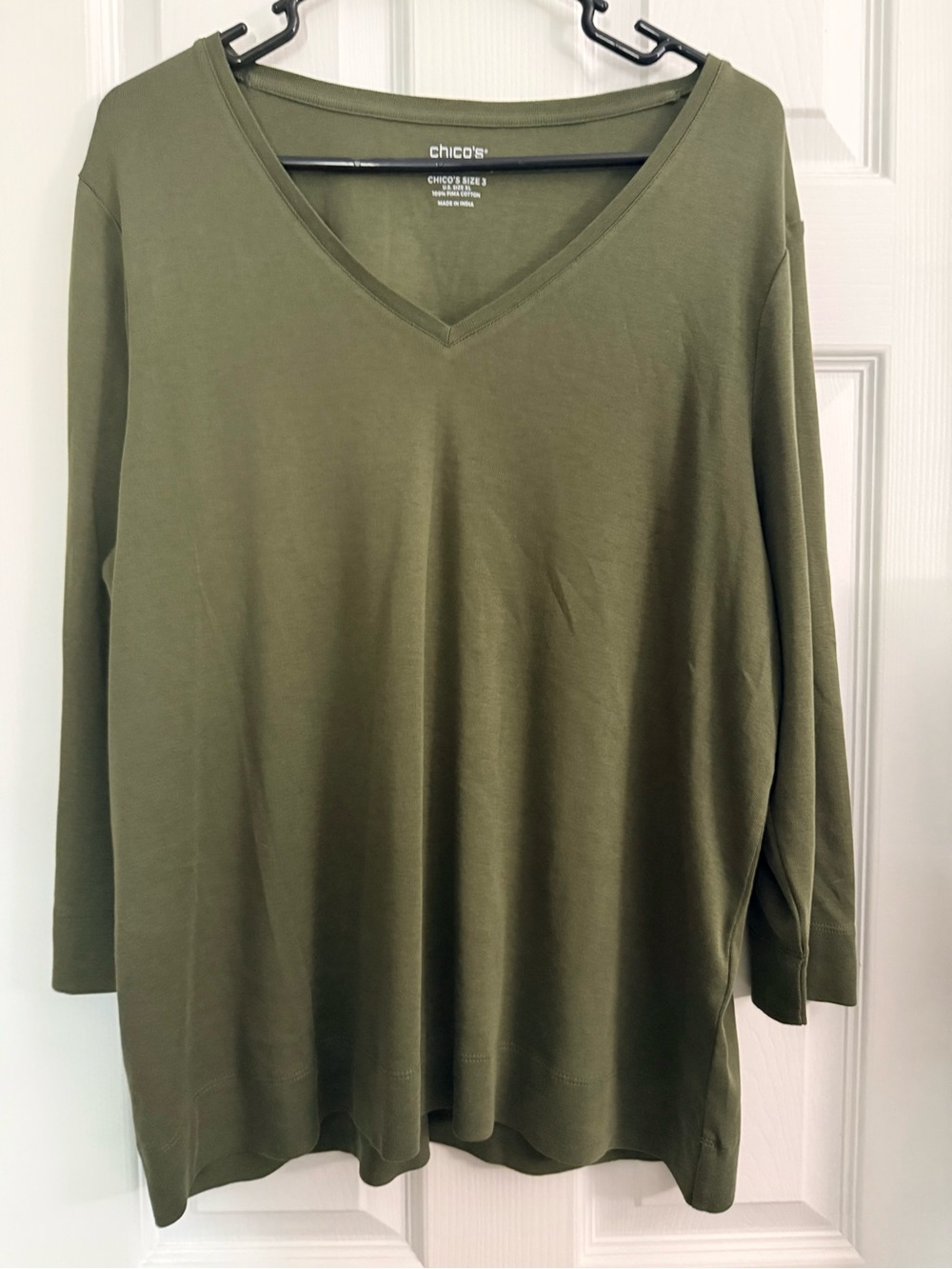 Chico's Olive Green V-Neck Long Sleeve Ultimate Tee